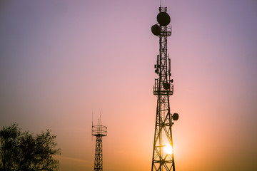 5G radio transmitting tower with antennas for coverage