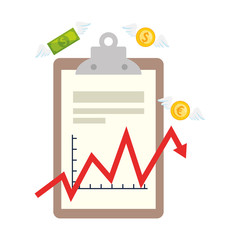 document and arrow down with cash flying vector illustration design
