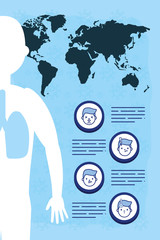 covid19 pandemic statistics with earth planet and human silhouette