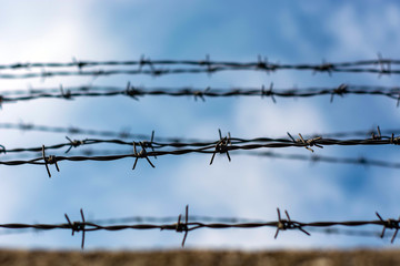 barbed wire on the fence around an abandoned building