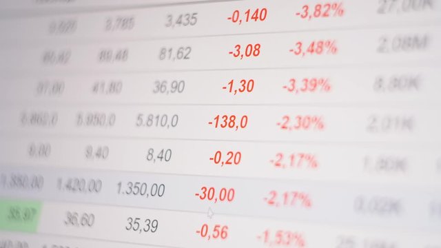 Stock market crash, figures changing on ticker display, global economic crisis.