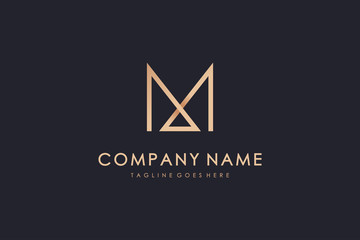 Fototapeta premium Gold Geometric Line Abstract Letter M Logo. Usable for Business, Architecture, Construction and Building Logos. Flat Vector Logo Design Template Element.