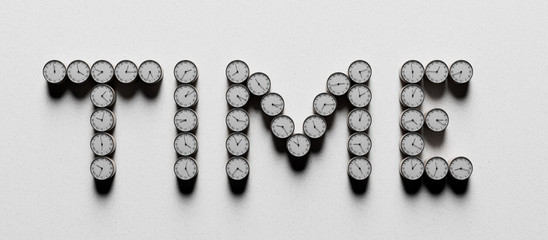 the word time made of clocks 3d render 3d illustration