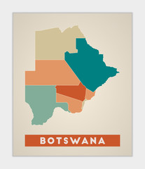 Botswana poster. Map of the country with colorful regions. Shape of Botswana with country name. Charming vector illustration.