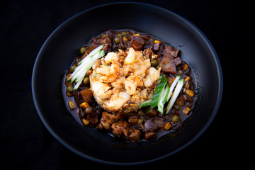fried rice with shrimp and black bean sauce which is called saeubokk-eumbab in Korea