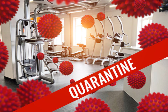 Empty And Closed Quarantine Gym, The Concept Of Fighting The Coronavirus Epidemic Covid 19.