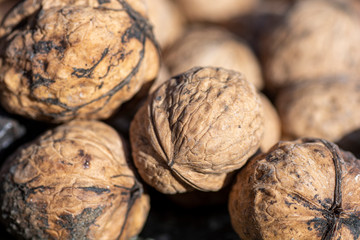 walnuts on the stone close up macro detail