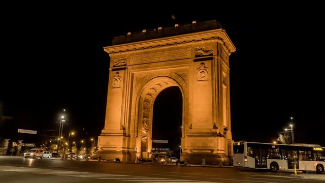 Arch of Triumph time lapse Bucharest Romania