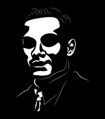 Vector clip art portrait of a person . High contrast over black background. Easy editable layered vector illustration.