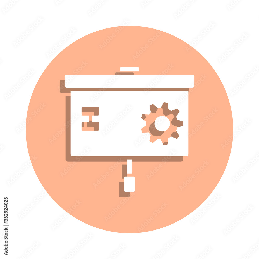 Poster presentation of the mechanism badge icon. simple glyph, flat vector of engineering icons for ui and 