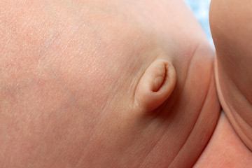 navel of newborn baby, closeup image