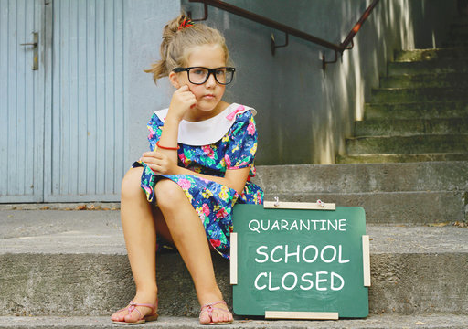 Coronavirus School Closing, Quarantine. Unhappy Girl Missing Her Friends Portrait