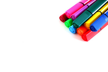 A set of colored markers. All colors of the rainbow. Office and school supplies.