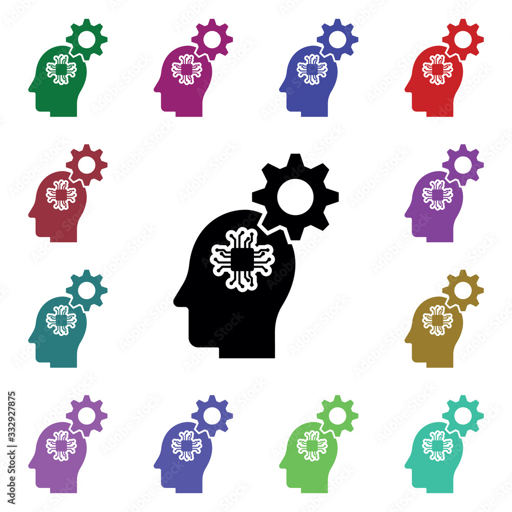 Poster artificial intelligence in mind multi color icon. simple glyph, flat vector of human mind icons for 