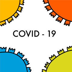 Covid-19 coronavirus infection pandemic print poster hand drawn vector illustration in cartoon comic style