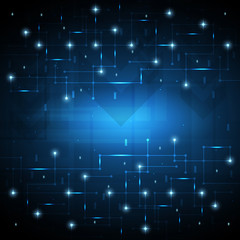 Abstract technology background with glowing circuit and sparkle effect.