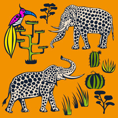 Obraz premium Vector background hand drawn doodle elephant. Hand drawn ink illustration. Modern ornamental decorative background. Vector pattern. Print for textile, cloth, wallpaper, scrapbooking