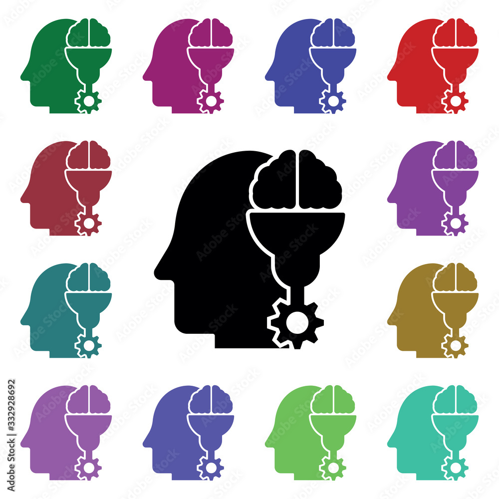 Poster thinking in mind multi color icon. simple glyph, flat vector of human mind icons for ui and ux, webs
