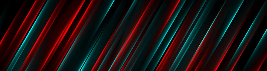 Fototapeta premium Sci-fi blue and red neon lines abstract hi-tech banner. Glowing vector background