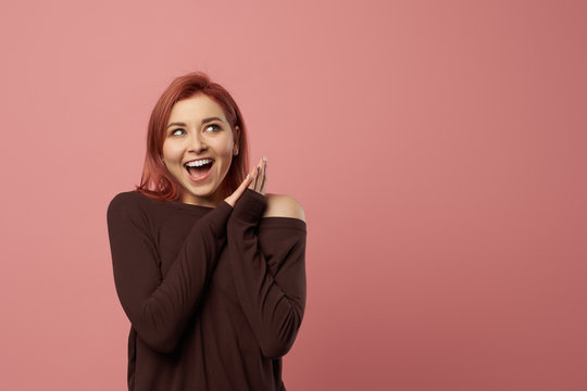 Happy Woman With Gray Eyes In Burgundy Sweater