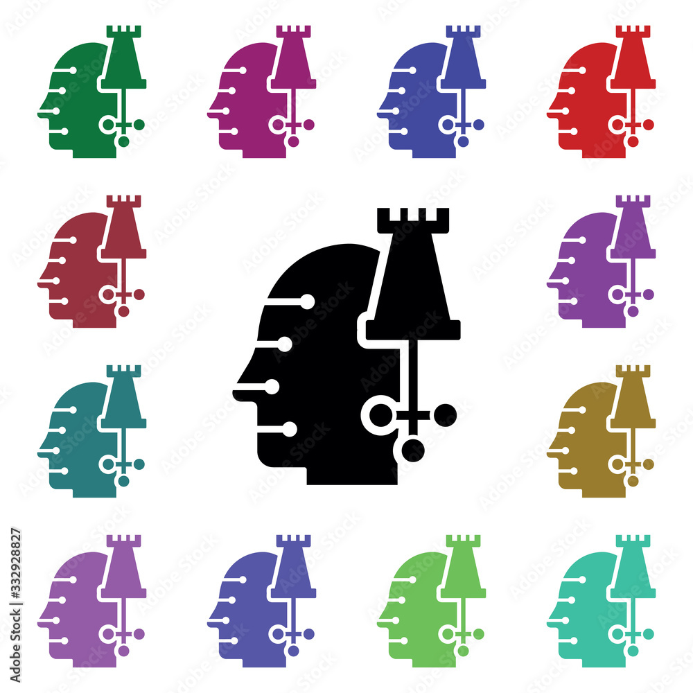 Poster strategy in mind multi color icon. simple glyph, flat vector of human mind icons for ui and ux, webs