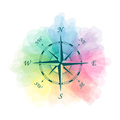 Wind Rose. Poster. Postcard. Watercolor. Isolated vector illustration on a white background.