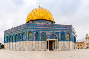 The Dome of the Rock mosque on the Temple Mount in the Old Town of Jerusalem in Israel