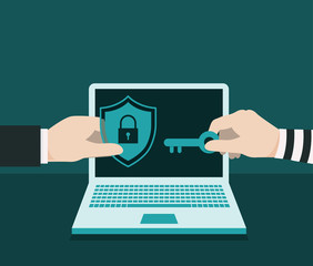 Thief tries to use the key to break the code but cannot do it because it is well protected. Illustration about protection.