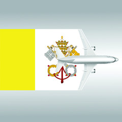 Plane and flag of Vatican City Holy See. Travel concept for design