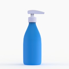 Plastic yellow bottle package with pump valve for liquid soap or hygiene cosmetic. Shampoo, soap or facial cleaning gel container mock up 3d render