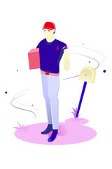 Character Delivery Vector, Flat Design Courier Man Character