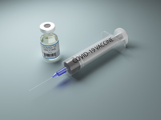 COVID-19 vaccine in a vial with syringe for treating coronavirus