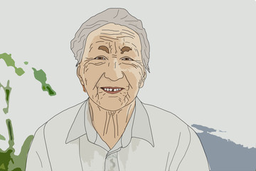 Illustration of elderly woman, Cute Cartoon Character