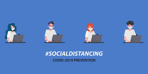 Business office people maintain social distancing. Stop covid-19 coronavirus.