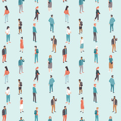 Crowd of various people seamless vector pattern.  Social distancing during COVID-19 disease outbreak