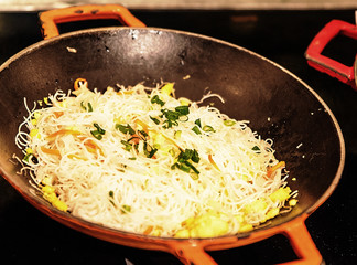 Closeup of chinese stir fried noodles