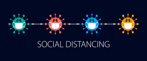 Social distancing prevention with covid 19 virus infection concept icon design background. Covid-19 coronavirus