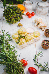 Asian manti. takeaway food. national asian cuisine. food delivery