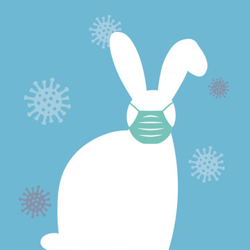easter bunny wearing protective medical mask -vector illustration
