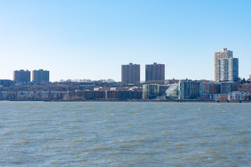 Skyline of West New York and Guttenberg New Jersey with a Clear Blue Sky along the Hudson River