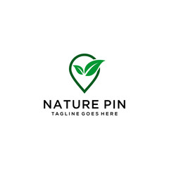 Modern natural leaf with pin icon design logo concept icon template