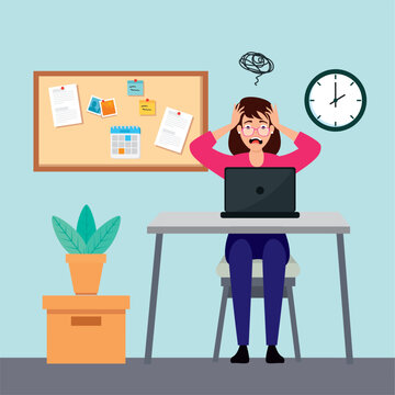 woman with stress attack in workplace vector illustration design