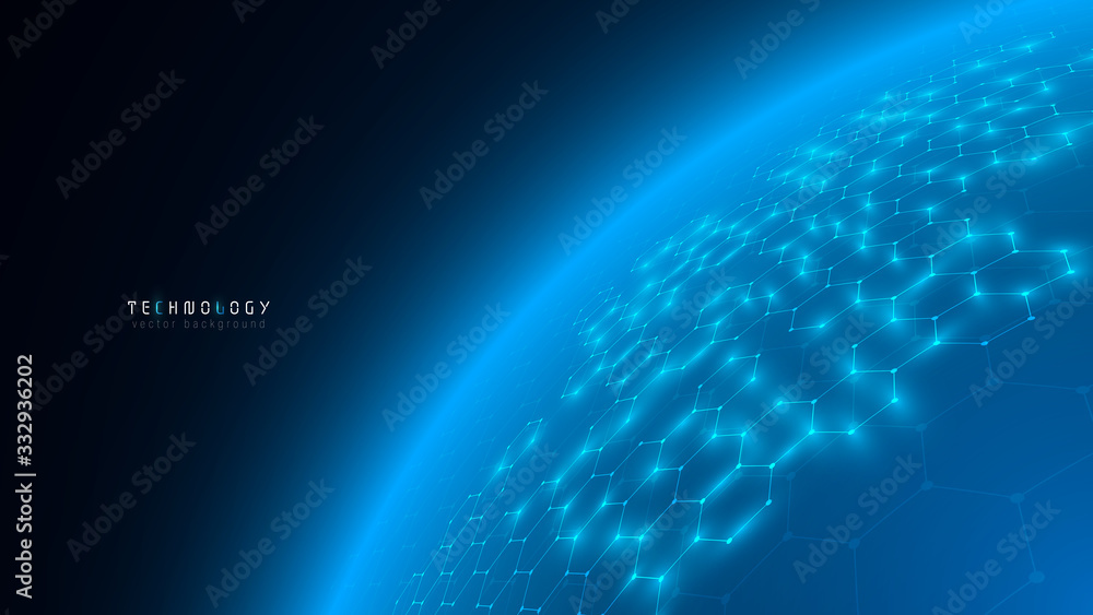 Poster modern blue cyberspace global abstract hexagon net technology background,futuristic hexagon tech bac