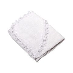 Folded white cloth with lace isolated on white background