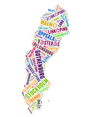 Sweden list of cities word cloud concept