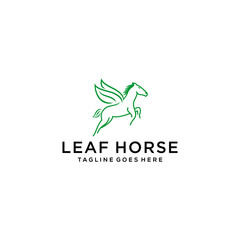 Simple Elegance flying horse with her wings leaf Vector linear icons and logo design 