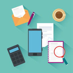 smartphone with icons of office vector illustration design