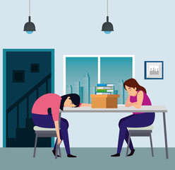 women with stress attack in workplace vector illustration design