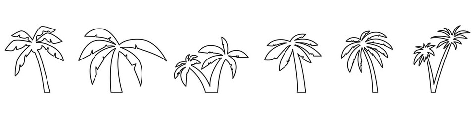 Palm icons. Coconut tropical tree icon set. Vector illustration