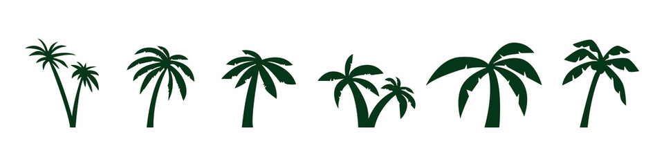 Palm icons. Coconut tropical tree icon set. Vector illustration